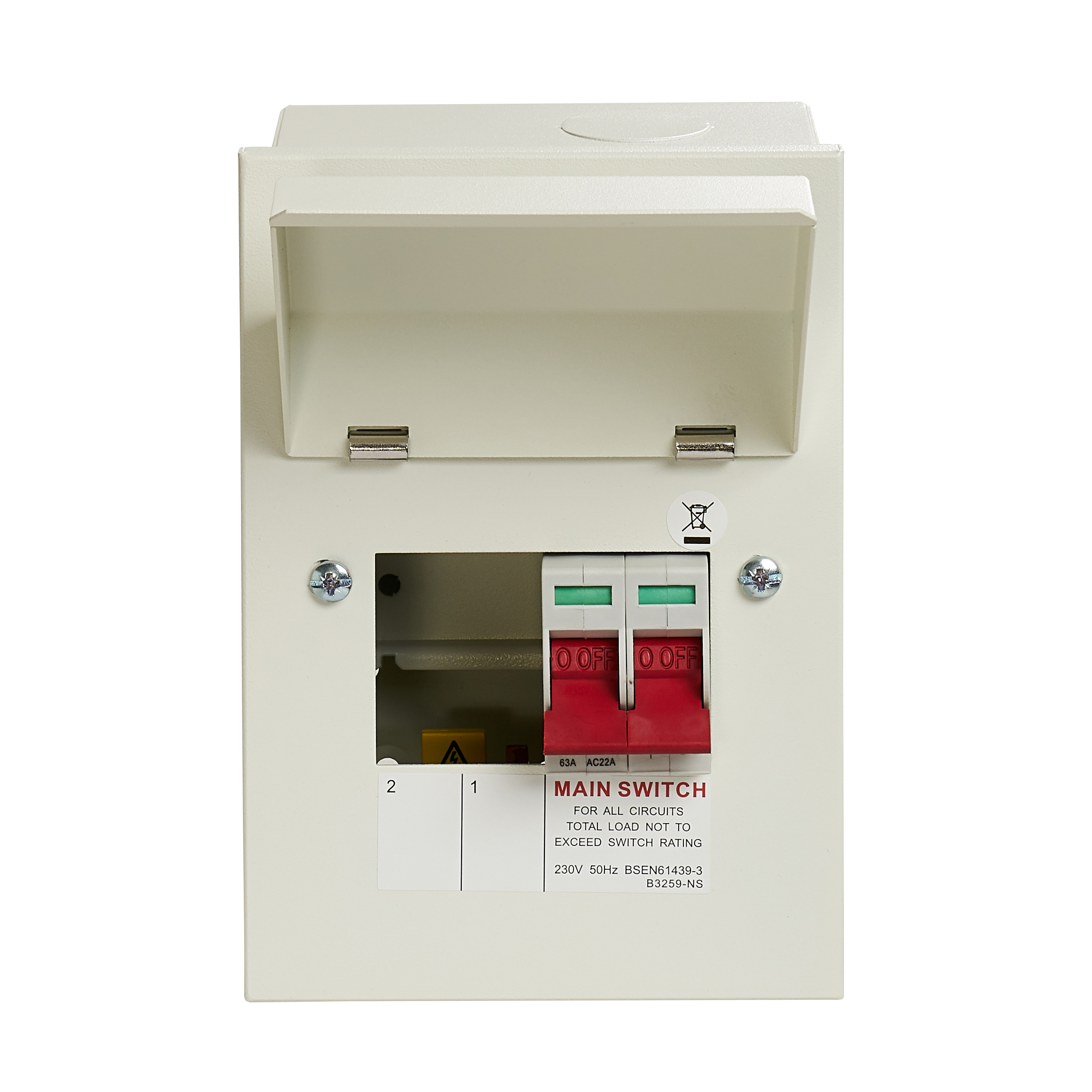 2 Way Consumer Unit Main Switch 63A, Flexible Configuration