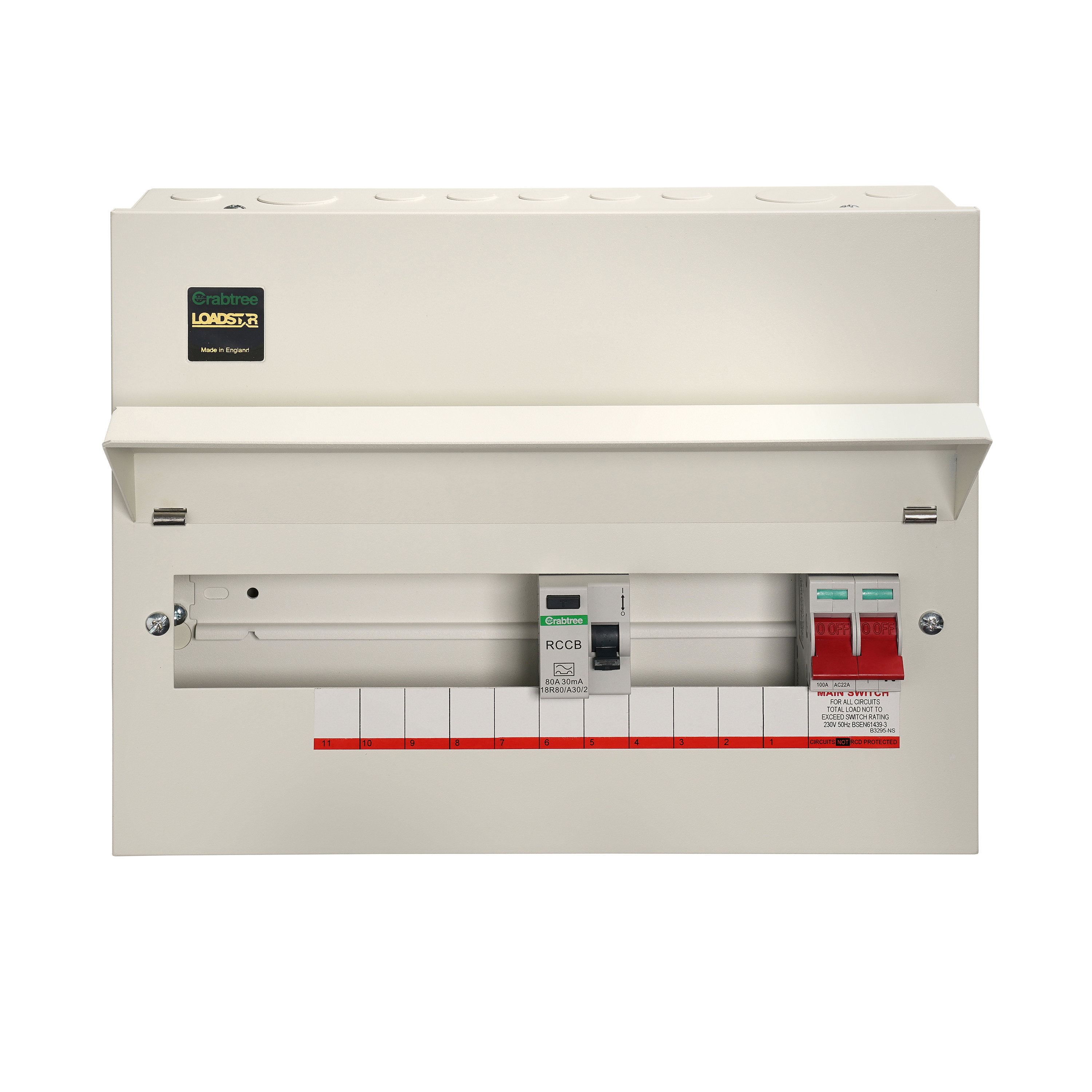 12 Way Split Load Consumer Unit 100A Main Switch, 80A 30mA RCD, Flexible Configuration