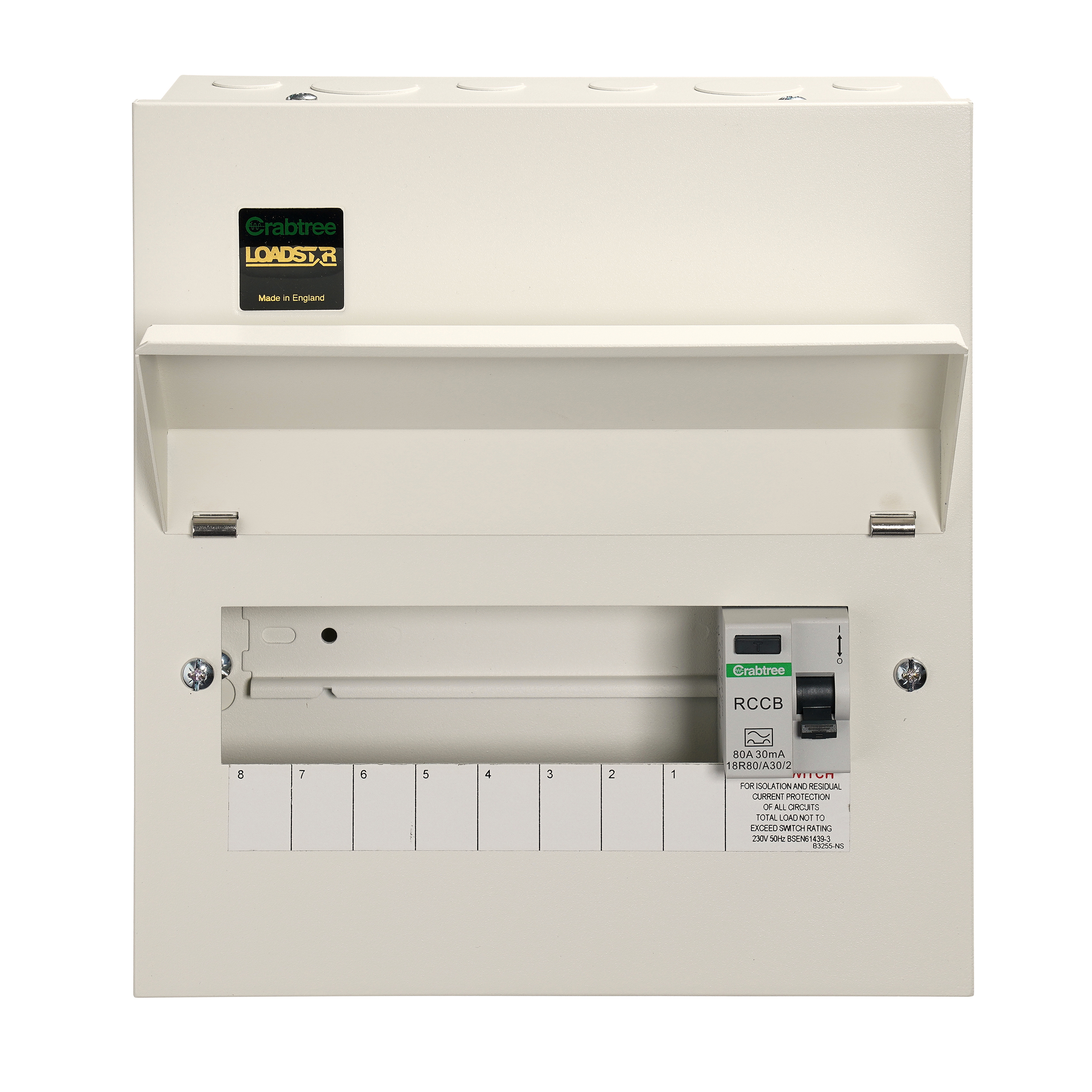 8 Way Consumer Unit RCD Incomer 80A 30mA, Flexible Configuration
