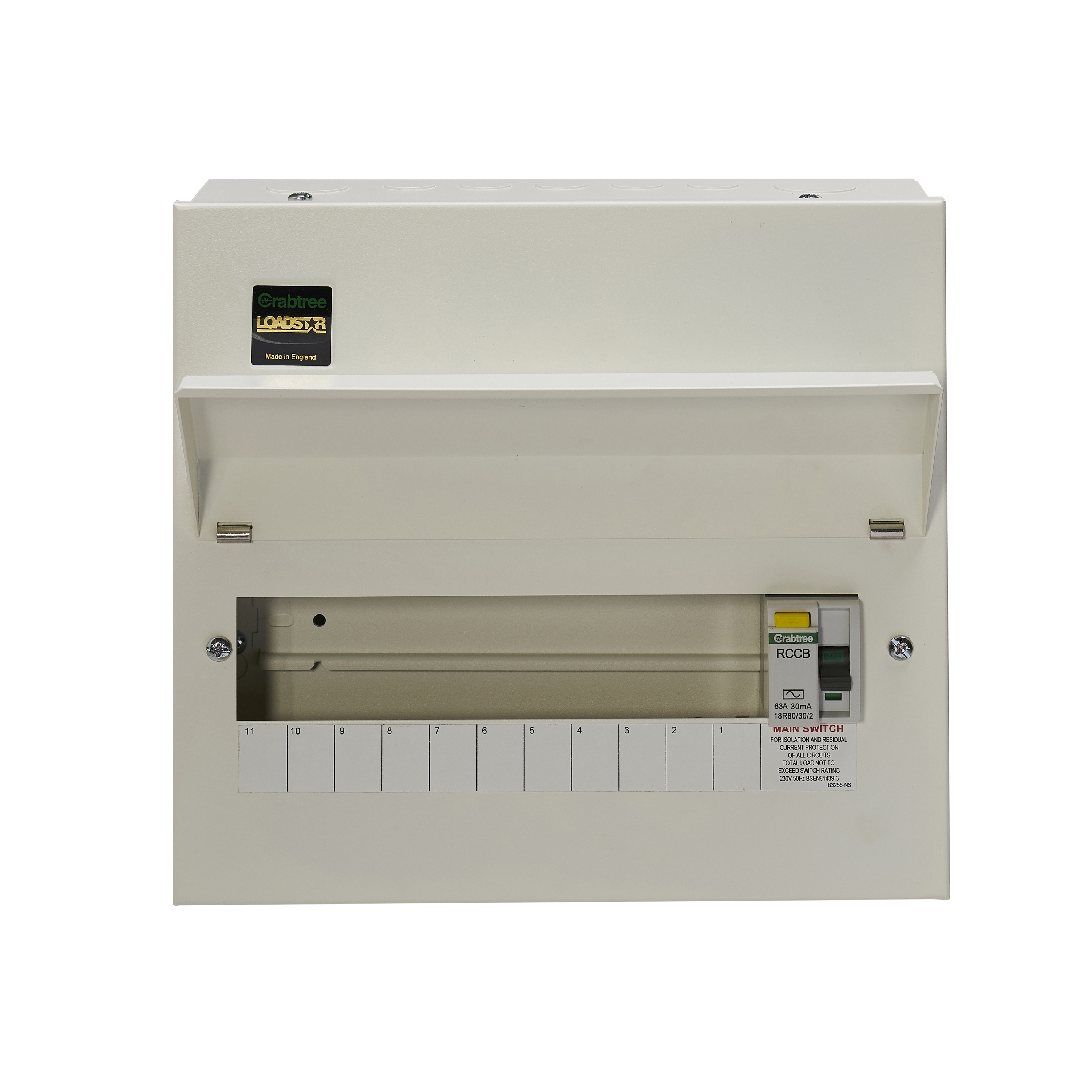 11 Way Consumer Unit RCD Incomer 63A 30mA, Flexible Configuration